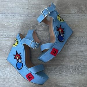 POP Art Bamboo Baby Blue Wedges
